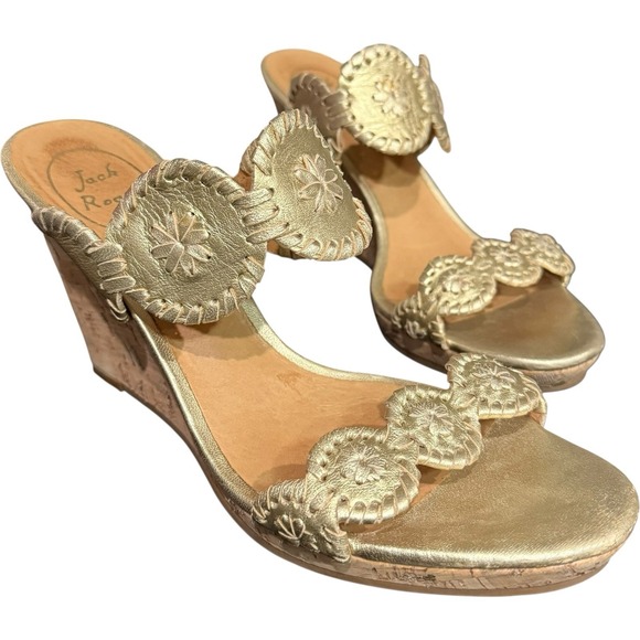 Jack Rogers Shoes - Jack‎ Rogers Sandals Womens 8.5 Gold Luccia Cork Wedge Slip On Open Toe Coastal